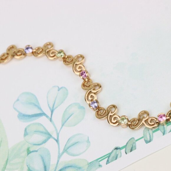 Elegant Rose Gold Bracelet with Multicolor Stones, XPBL0690 - Picture 2 of 12